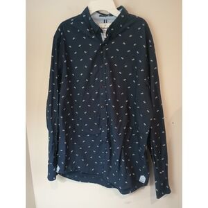 International Report Shirt Mens Large Blue Scooter Vespa Print Long Sleeve...